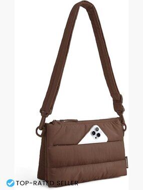 Puffy Crossbody Bag RFID Blocking Travel Handbag Wallet Triple Compartment Nylon